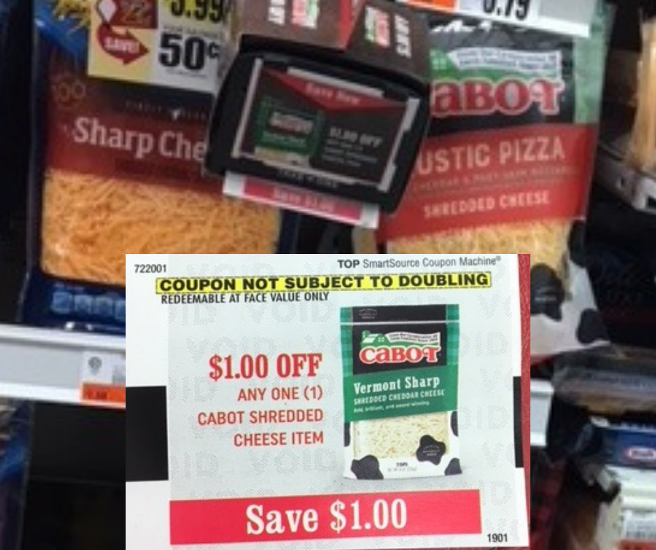 Tops Markets Cabot Cheese 1 Each Starting 1 13 No Doubler Needed With Free Coupon Hold Your Coupons
